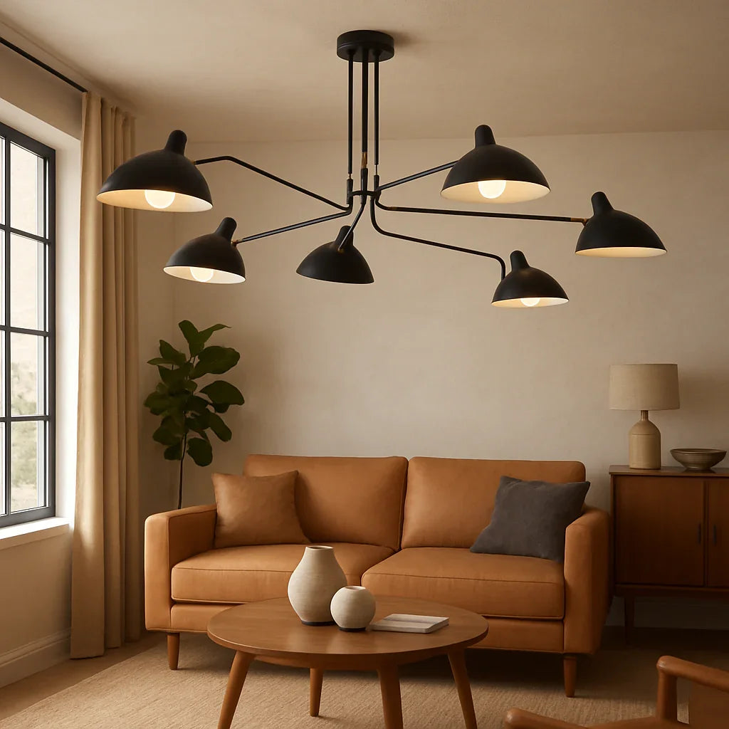 Ambilux Modern Style Serge Mouille Ceiling Lamp With Adjustable Arms And Sleek Black Finish