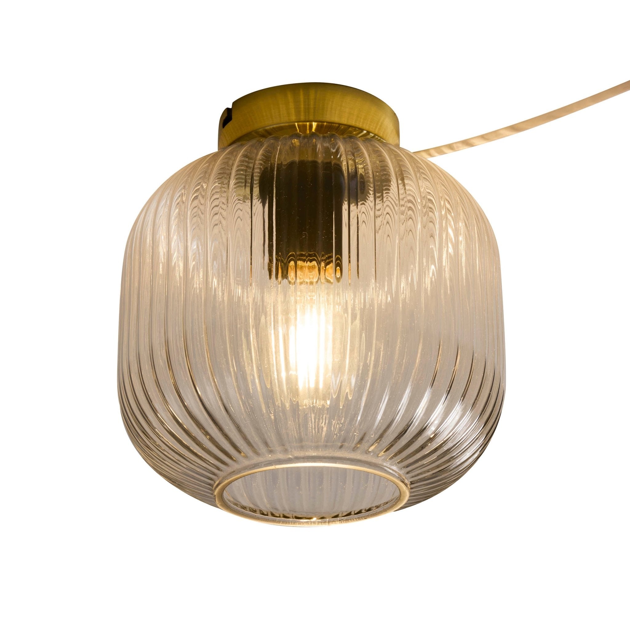 Jules Ribbed Glass Flush Ceiling Light - Clear/Gold