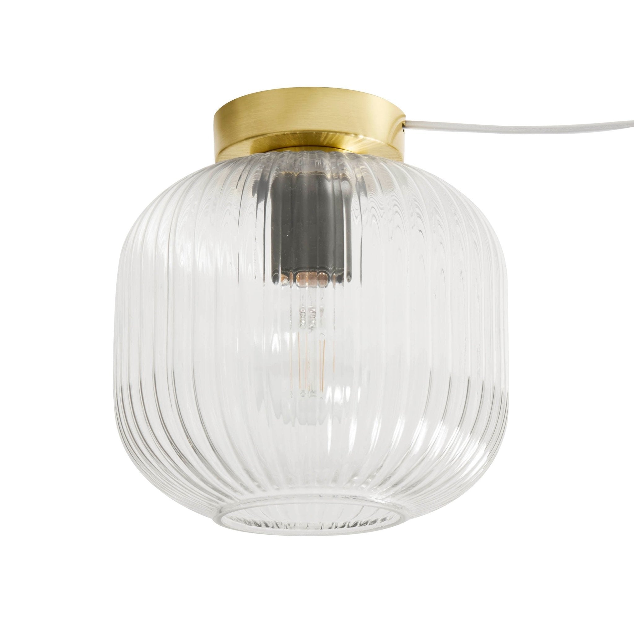 Jules Ribbed Glass Flush Ceiling Light - Clear/Gold