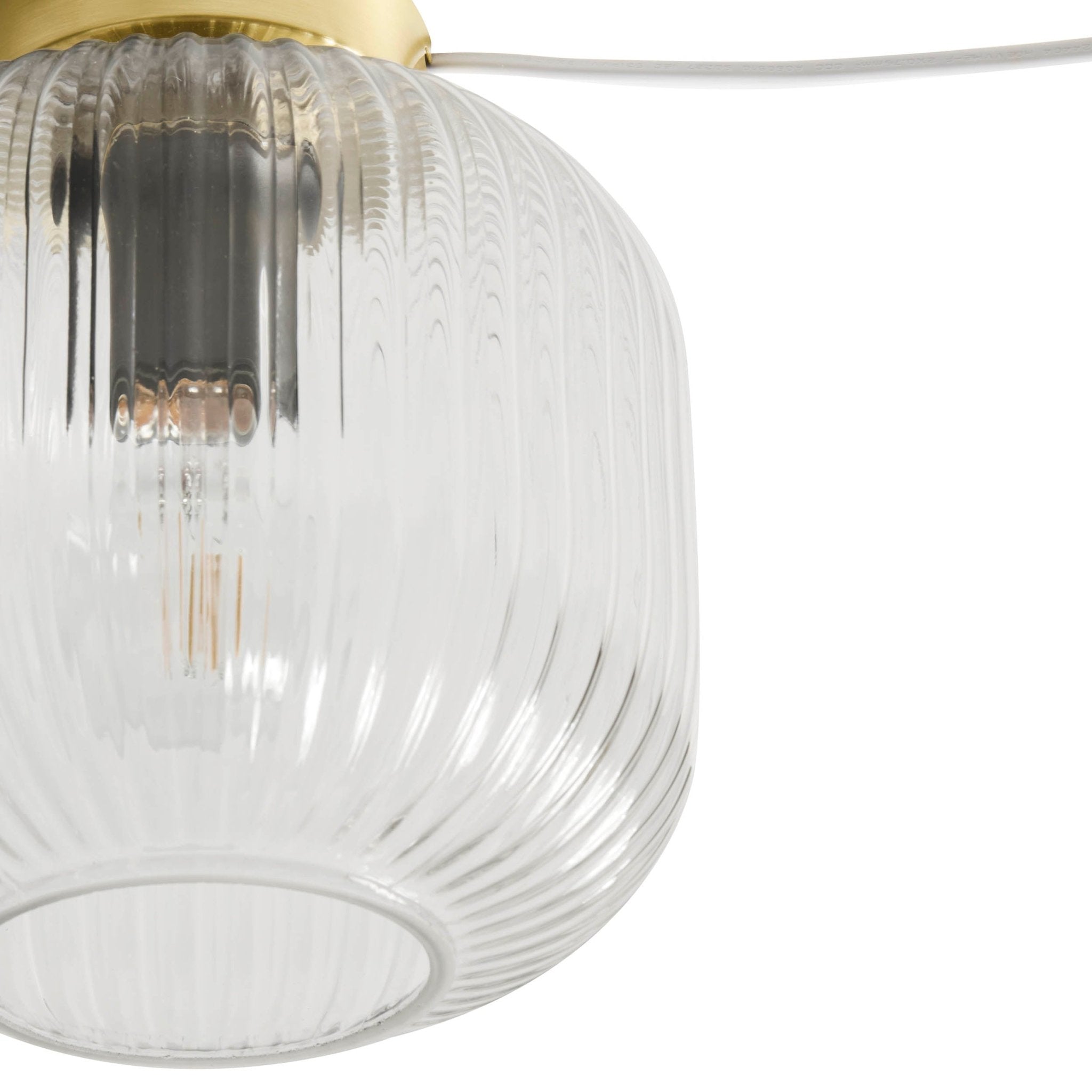 Jules Ribbed Glass Flush Ceiling Light - Clear/Gold