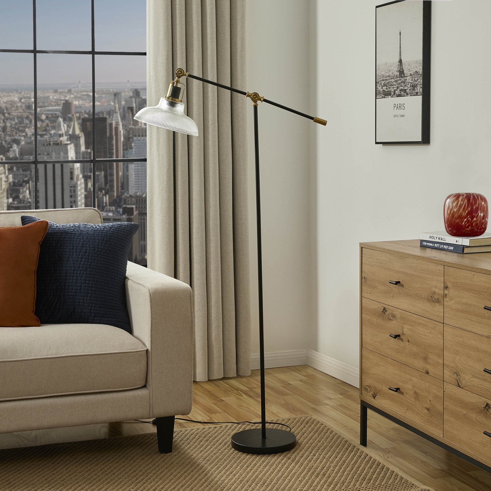 Rita Glass Shade Adjustable Floor Lamp - Black - Martlaz