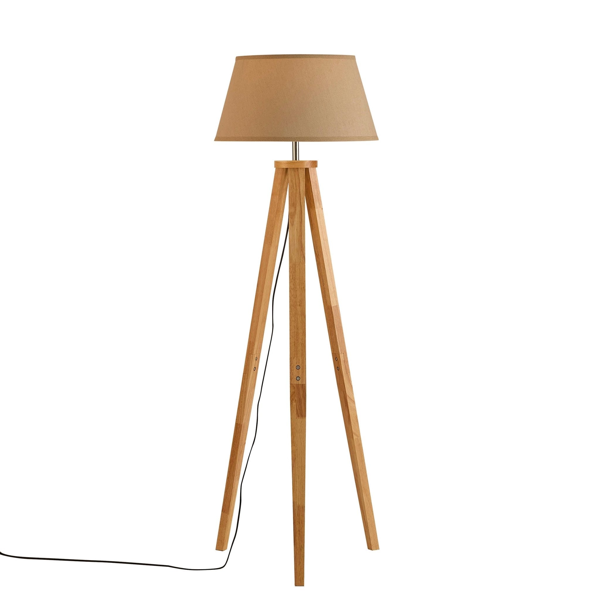 Wooden Tripod Floor Lamp Natural Style - Sturdy Design, White Shade