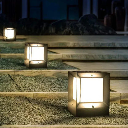 Modern Outdoor Lamp Sleek Aluminum Cube Light Fixture For Garden Terrace And Pathway Illumination