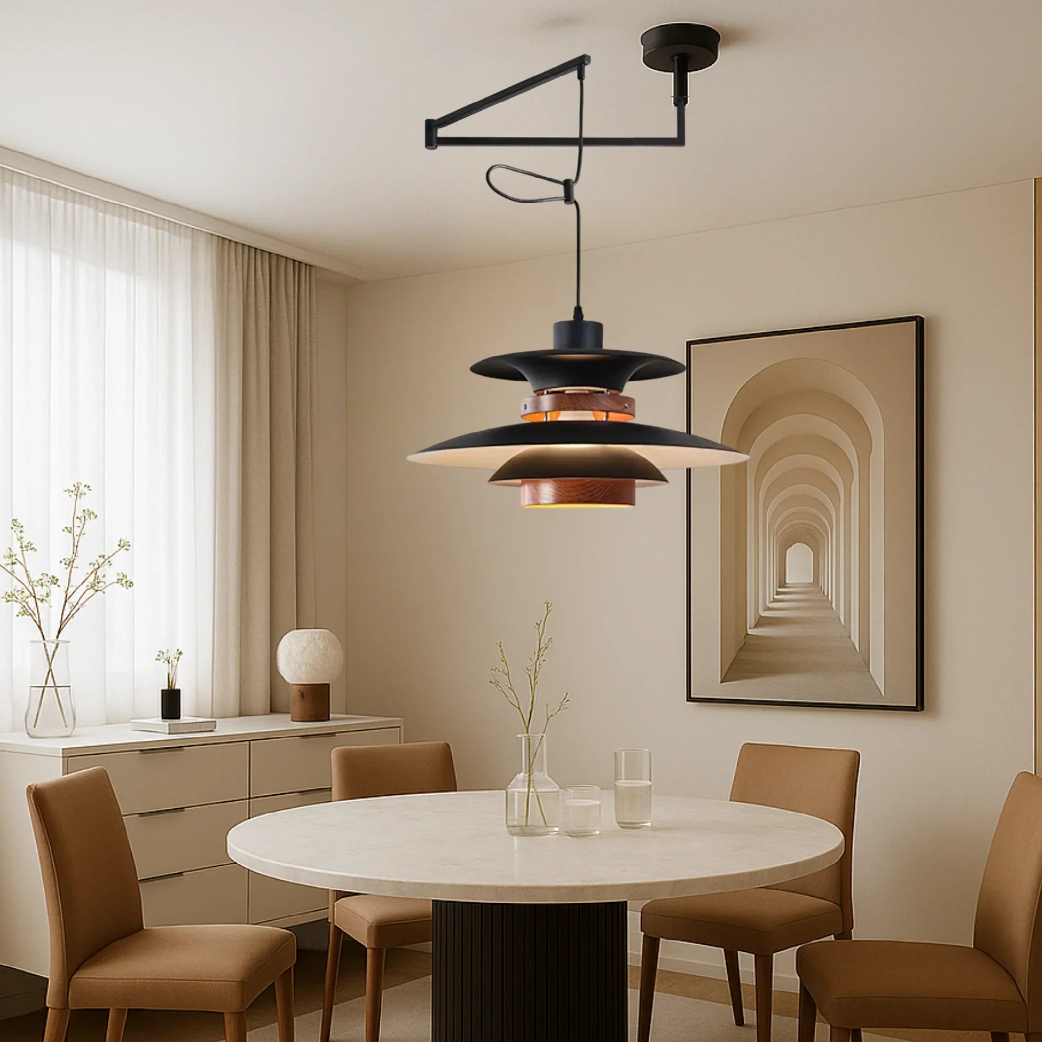 Aeronel Modern Swing Arm Pendant Lamp With Adjustable Positioning And Versatile Lighting