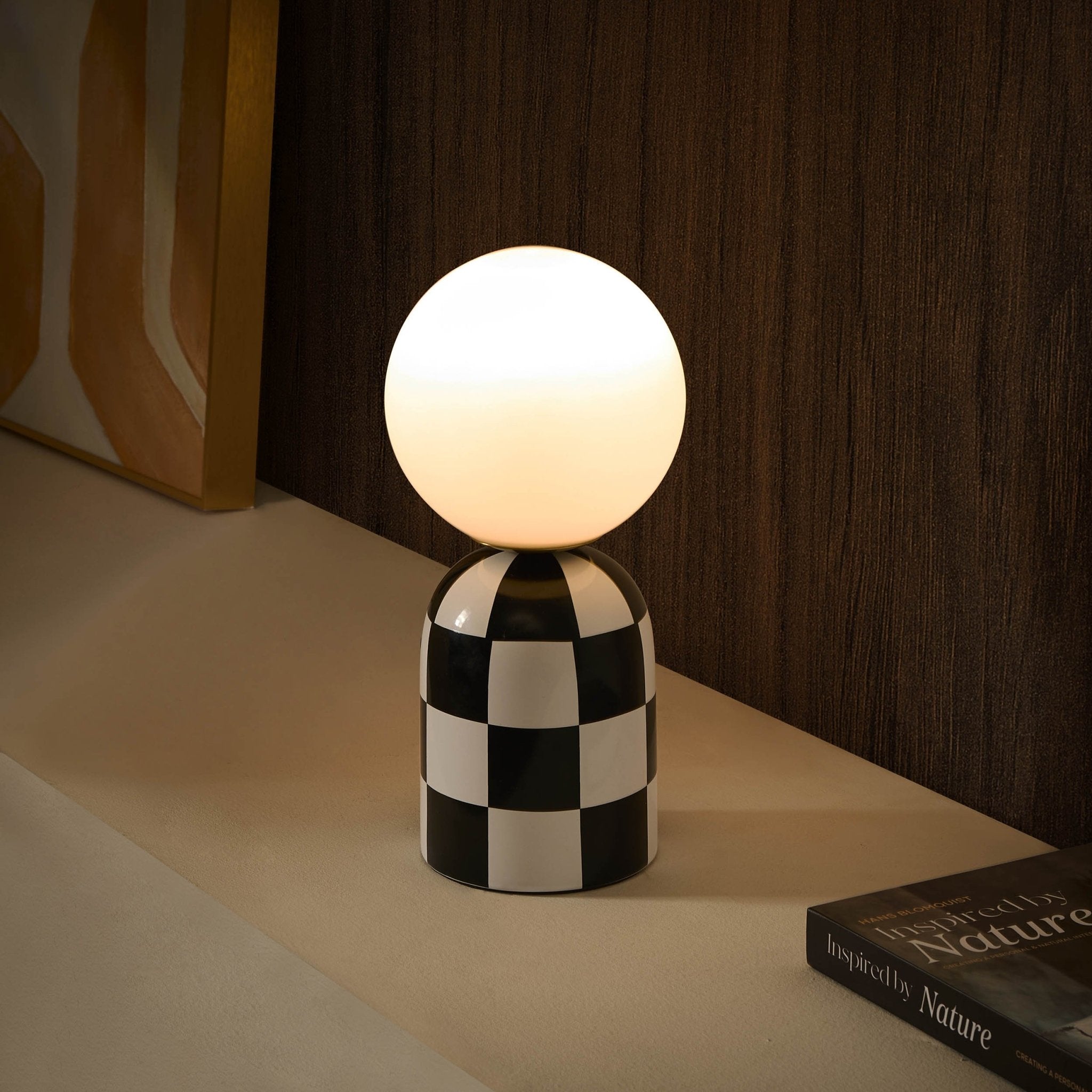 Checkerboard Cement Table Lamp - Black