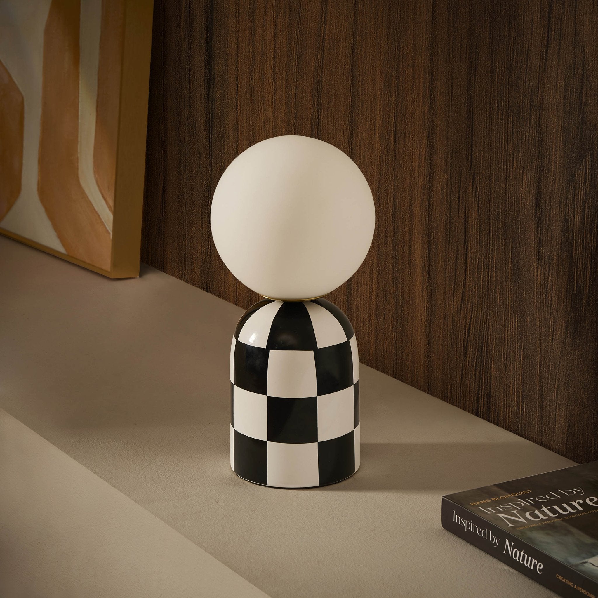 Checkerboard Cement Table Lamp - Black