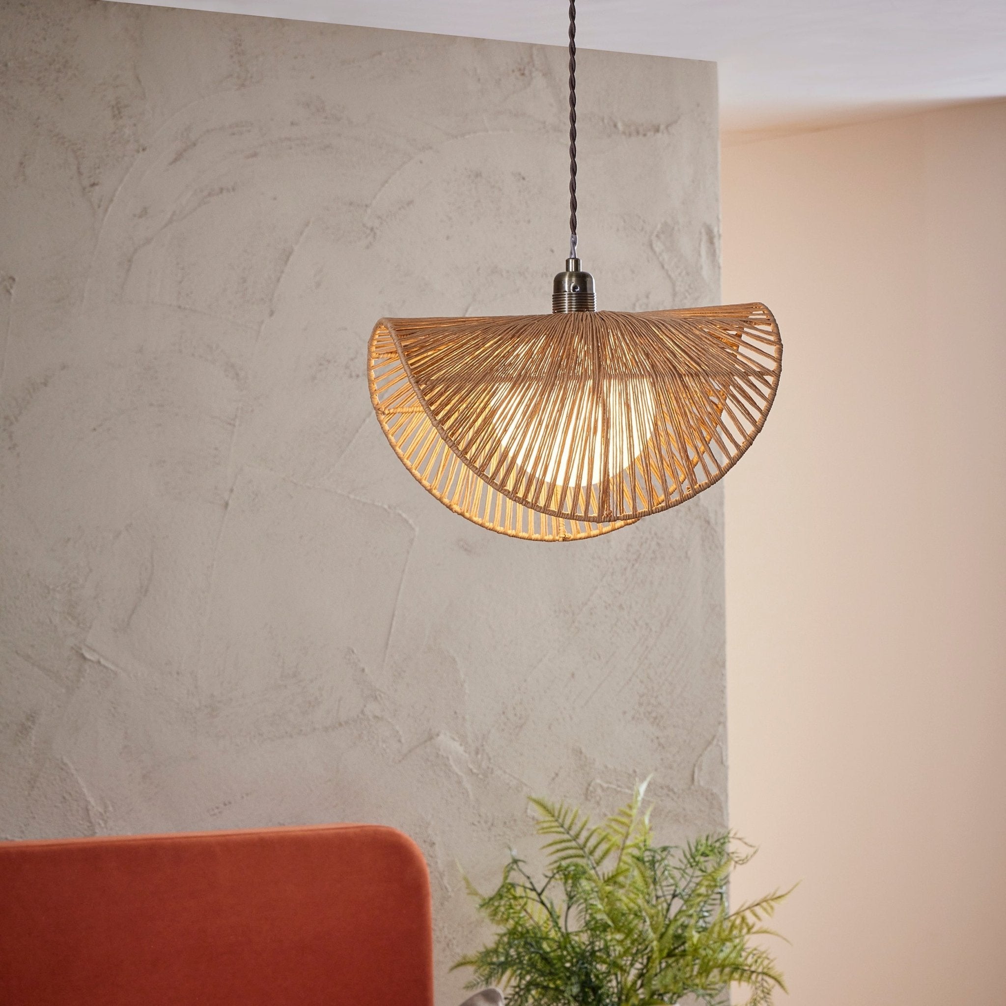 Rattan Ceiling Shade Easy-Fit | Stylish Modern Lighting | Gold Base | Home Decor