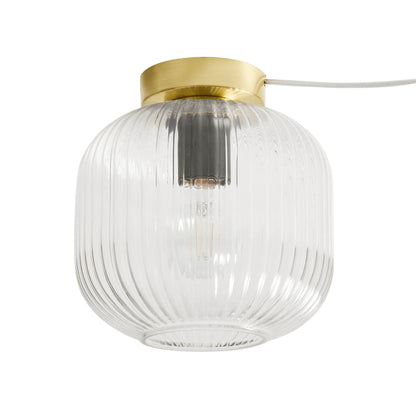 Jules Ribbed Glass Flush Ceiling Light - Clear/Gold