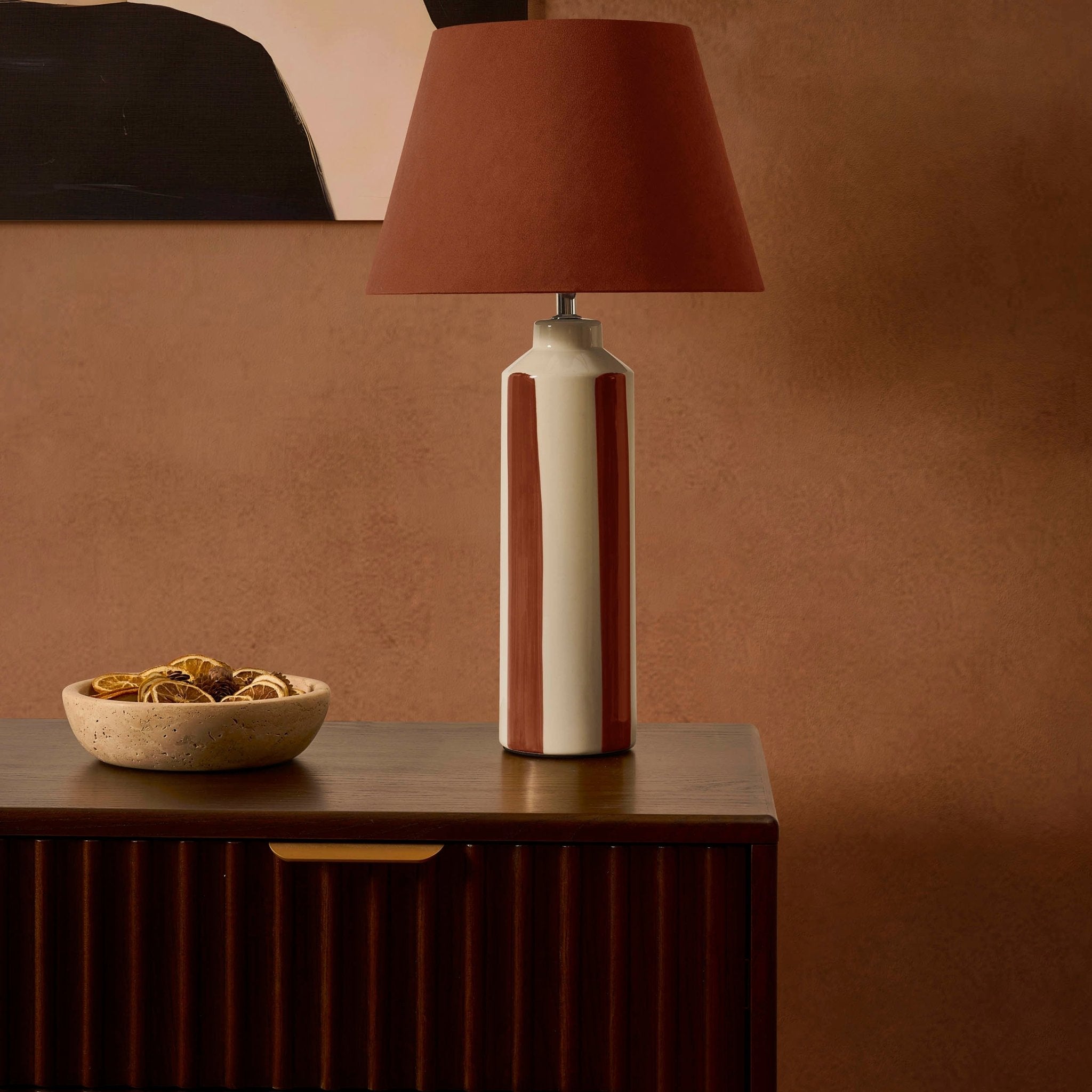 Velvet Stripe Table Lamp - Burnt Orange