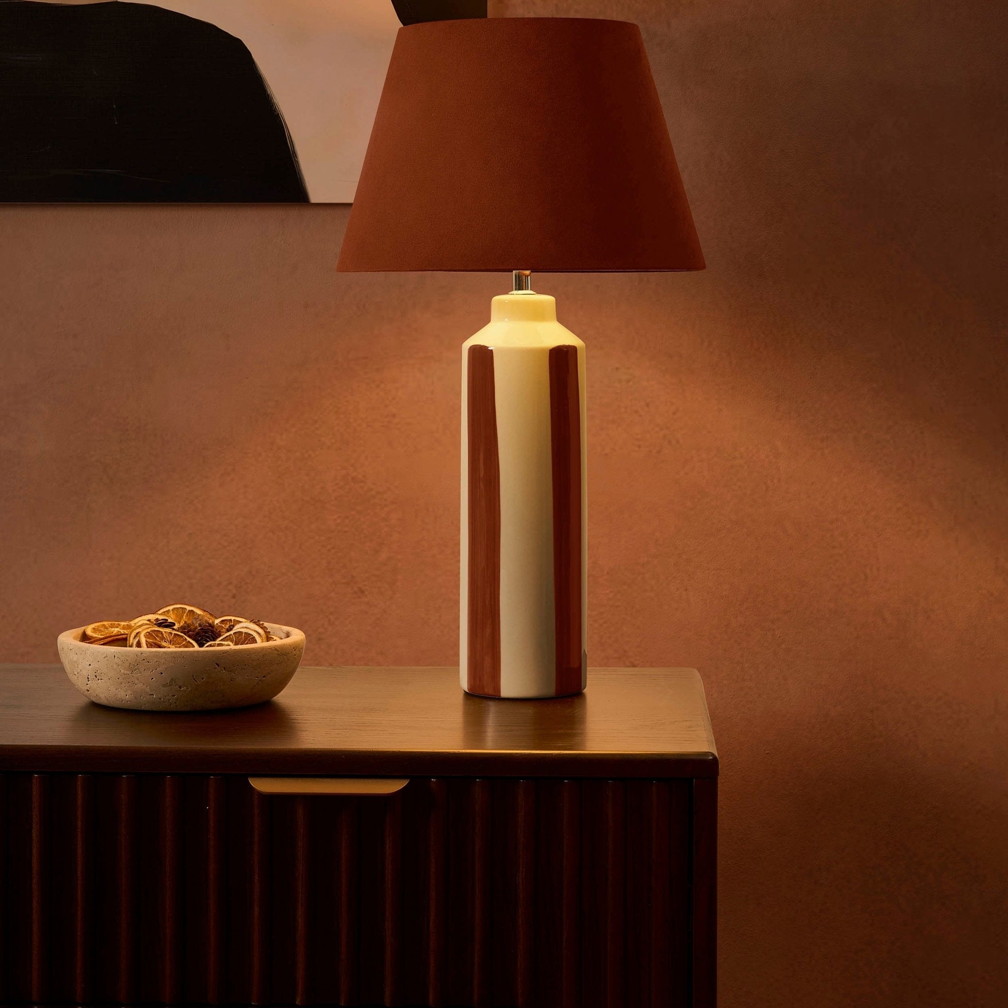 Velvet Stripe Table Lamp - Burnt Orange