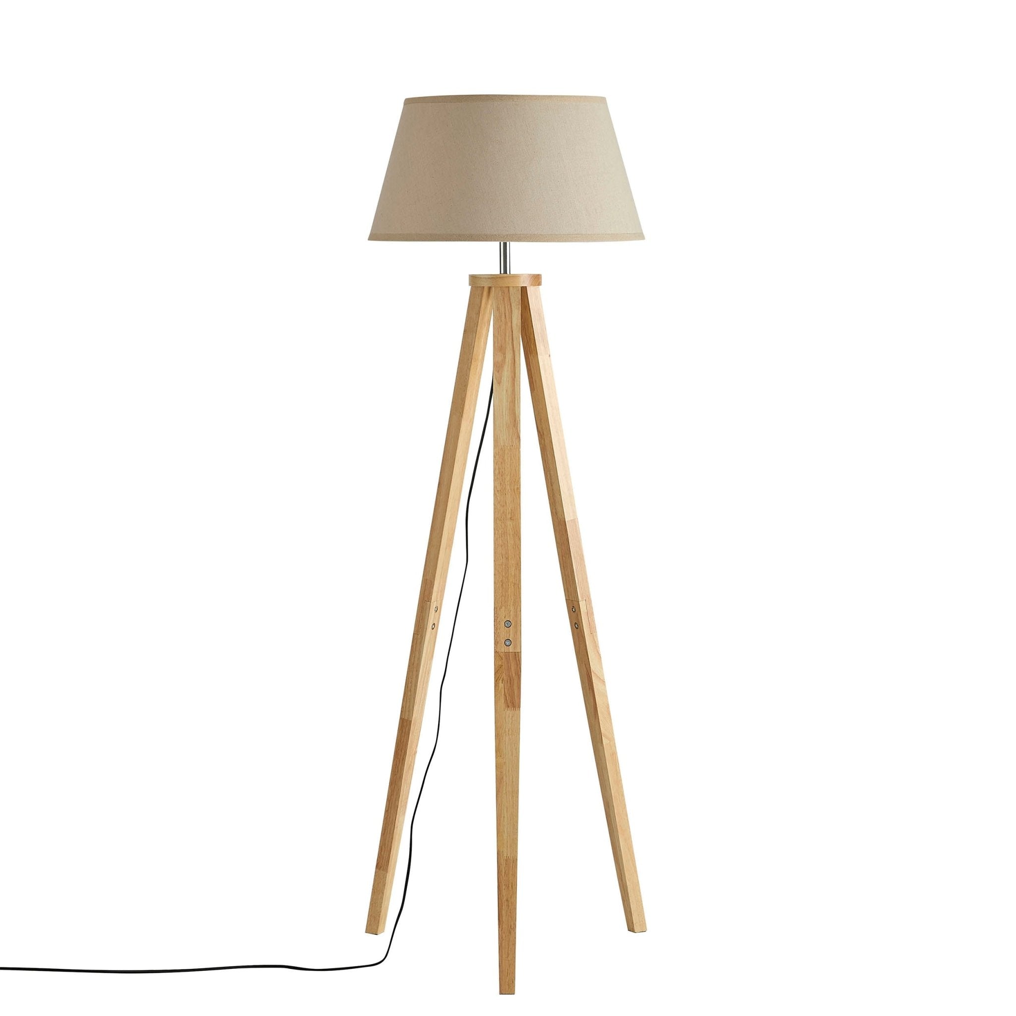Wooden Tripod Floor Lamp Natural Style - Sturdy Design, White Shade