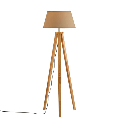 Wooden Tripod Floor Lamp Natural Style - Sturdy Design, White Shade